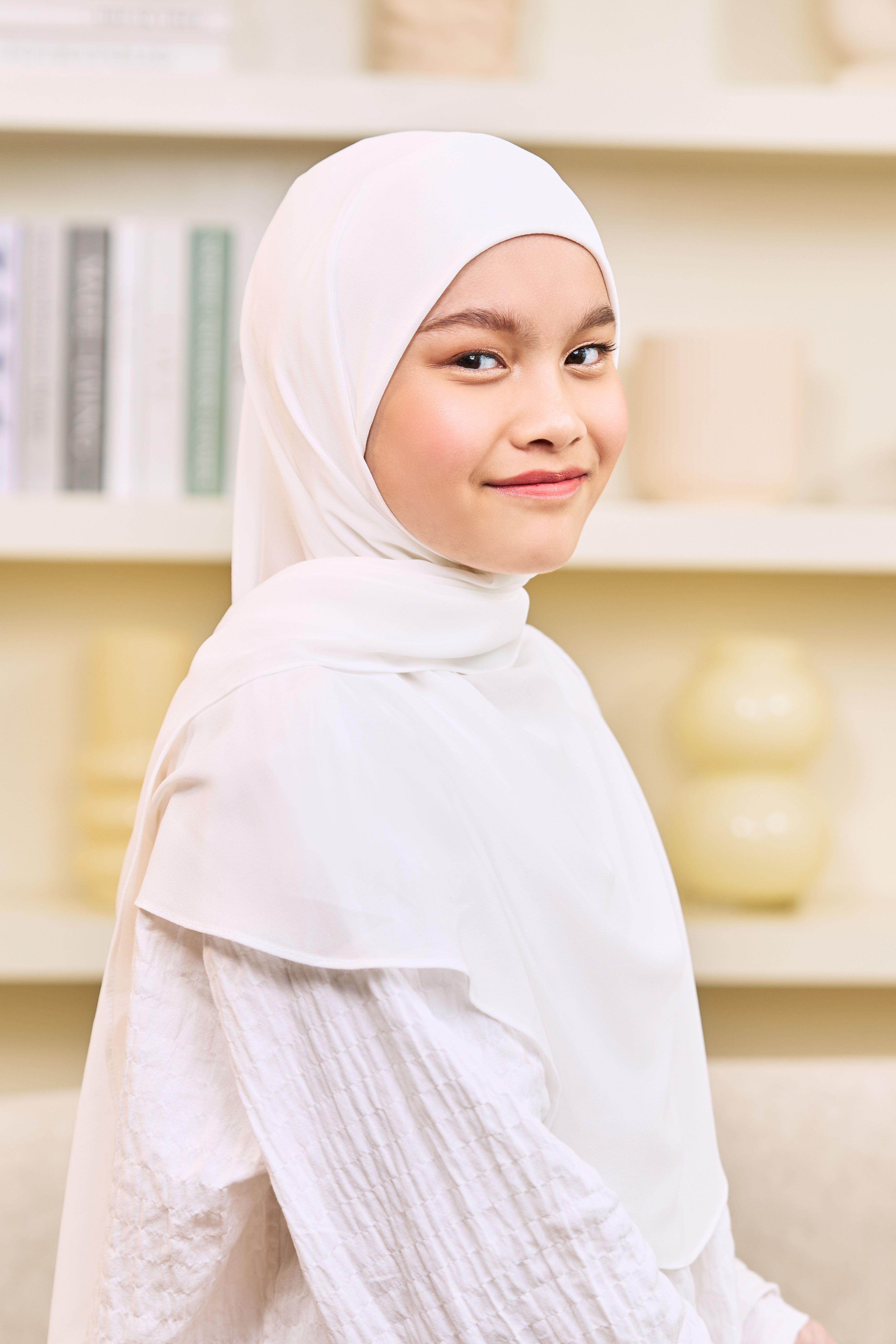 ADINA Girl Instant Shawl with attached inner in White